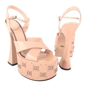 Gucci Malaga Kid Perfect Pink GG Studded Platform Sandals US 8.5 IT 38.5 $1290
